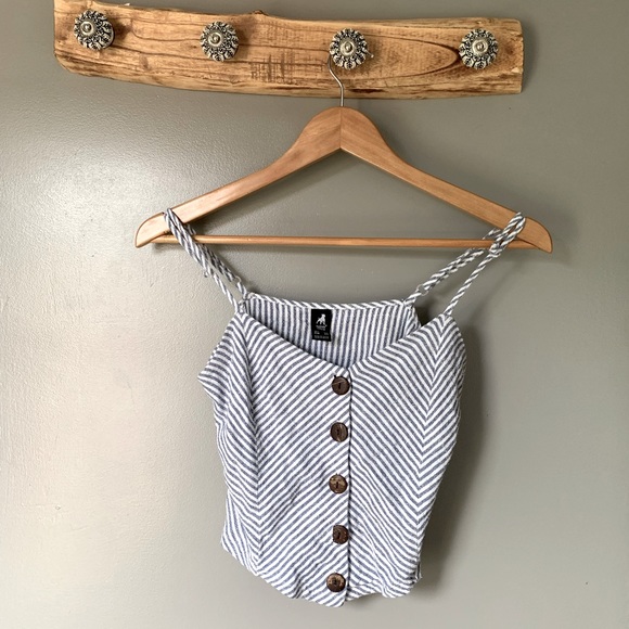 Beachy Pinstripe Button Boho Crop Top - Picture 1 of 4